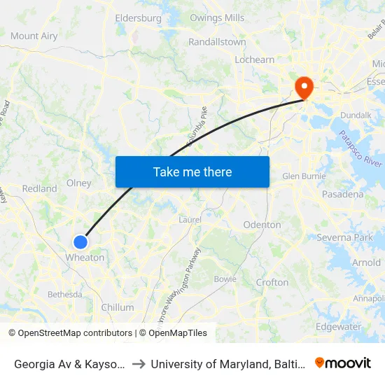 Georgia Av & Kayson St to University of Maryland, Baltimore map