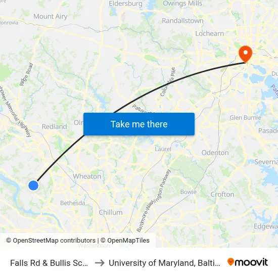 Falls Rd & Bullis School to University of Maryland, Baltimore map