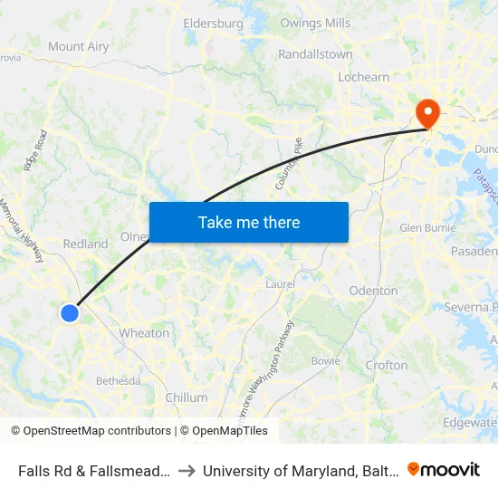 Falls Rd & Fallsmead Way to University of Maryland, Baltimore map
