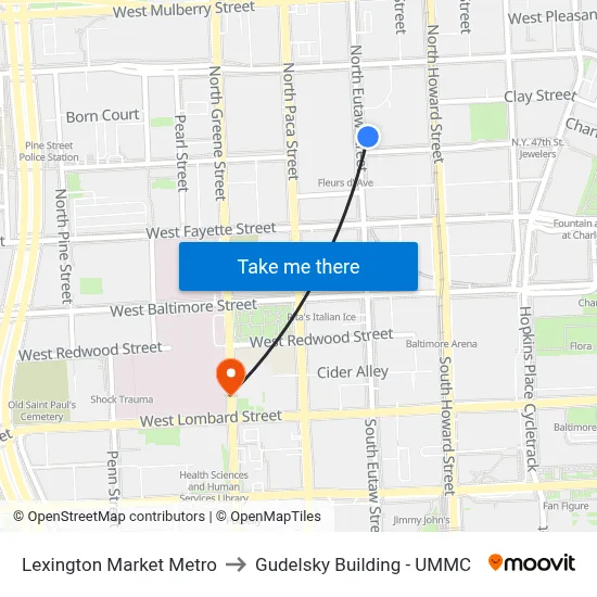 Lexington Market Metro to Gudelsky Building - UMMC map