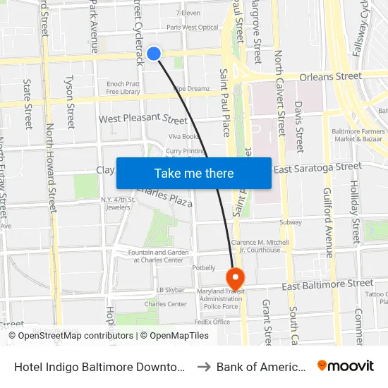 Hotel Indigo Baltimore Downtown an IHG Hotel to Bank of America Building map
