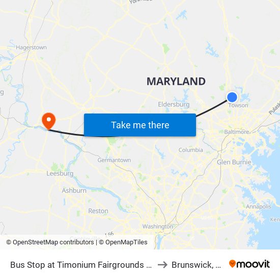 Bus Stop at Timonium Fairgrounds Light Rail Station Sb to Brunswick, Maryland map