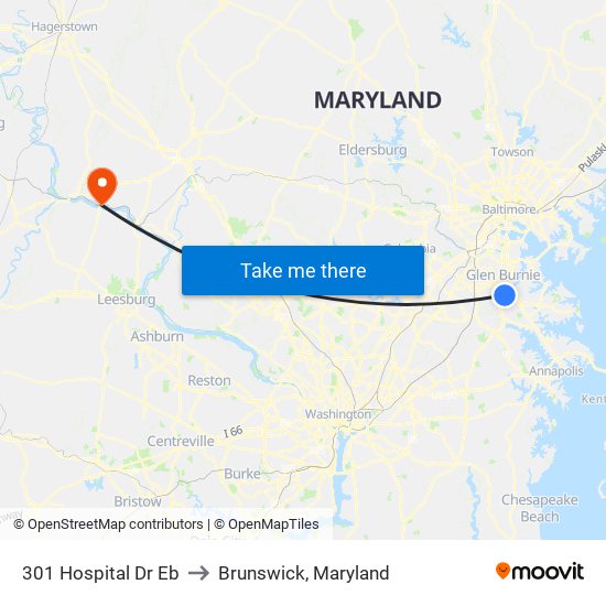 301 Hospital Dr Eb to Brunswick, Maryland map