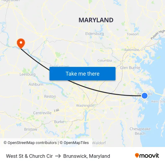 West St & Church Cir to Brunswick, Maryland map