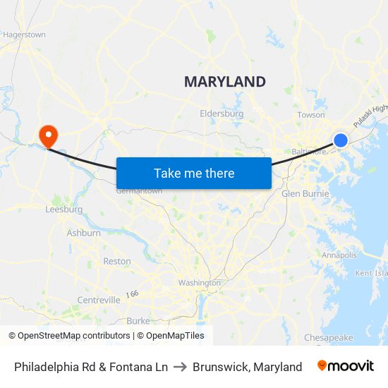 Philadelphia Rd & Fontana Ln to Brunswick, Maryland map