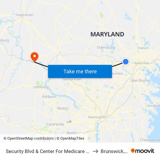 Security Blvd & Center For Medicare And Medicaid Services Eb to Brunswick, Maryland map