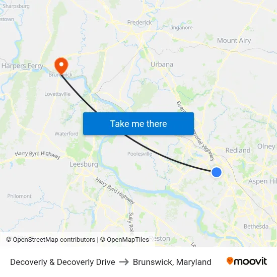 Decoverly & Decoverly Drive to Brunswick, Maryland map