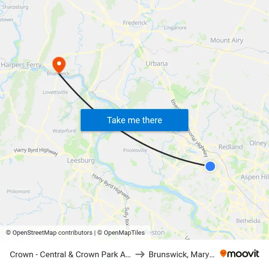 Crown - Central & Crown Park Avenue to Brunswick, Maryland map