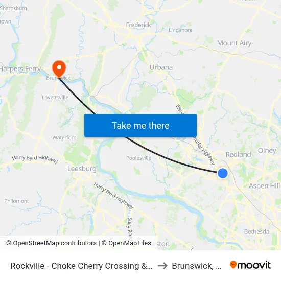 Rockville - Choke Cherry Crossing & Choke Cherry Road to Brunswick, Maryland map