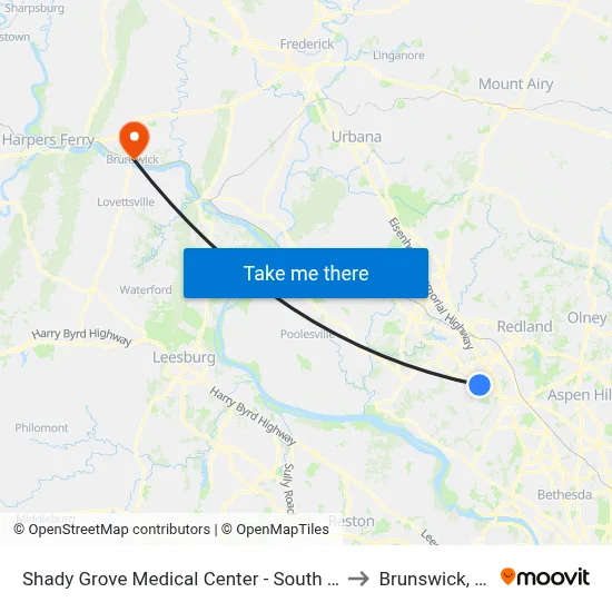 Shady Grove Medical Center - South & Medical Center Way to Brunswick, Maryland map