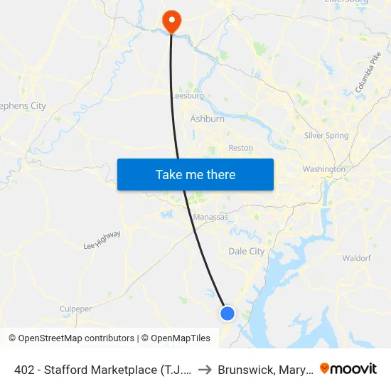 402 - Stafford Marketplace (T.J. Maxx) to Brunswick, Maryland map