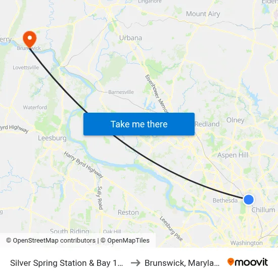 Silver Spring Station & Bay 105 to Brunswick, Maryland map