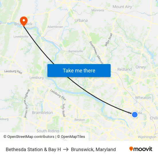 Bethesda Station & Bay H to Brunswick, Maryland map
