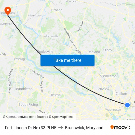 Fort Lincoln Dr Ne+33 Pl NE to Brunswick, Maryland map