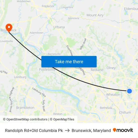 Randolph Rd+Old Columbia Pk to Brunswick, Maryland map