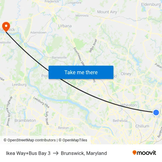 Ikea Way+Bus Bay 3 to Brunswick, Maryland map