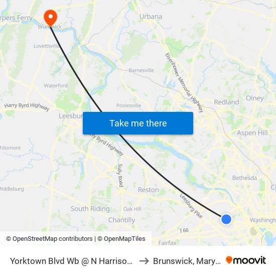 Yorktown Blvd Wb @ N Harrison St FS to Brunswick, Maryland map