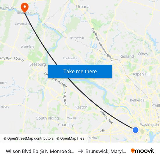 Wilson Blvd Eb @ N Monroe St FS to Brunswick, Maryland map