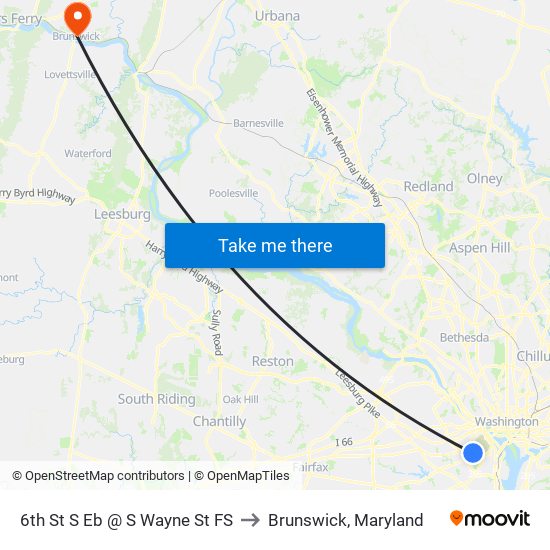 6th St S Eb @ S Wayne St FS to Brunswick, Maryland map