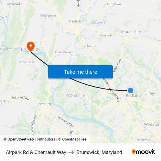 Airpark Rd & Chemault Way to Brunswick, Maryland map