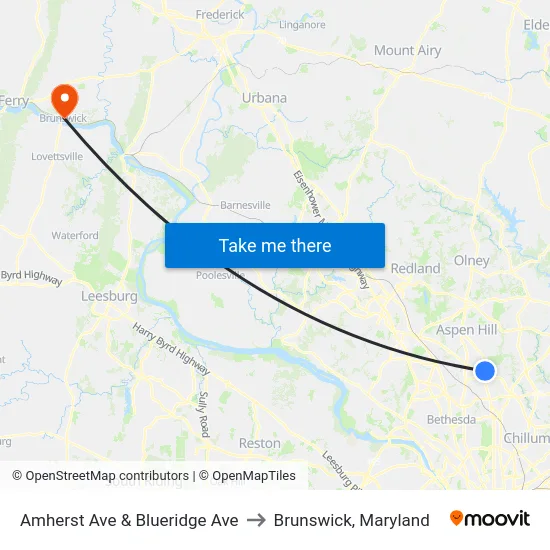 Amherst Ave & Blueridge Ave to Brunswick, Maryland map