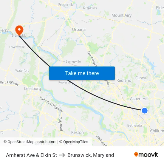 Amherst Ave & Elkin St to Brunswick, Maryland map