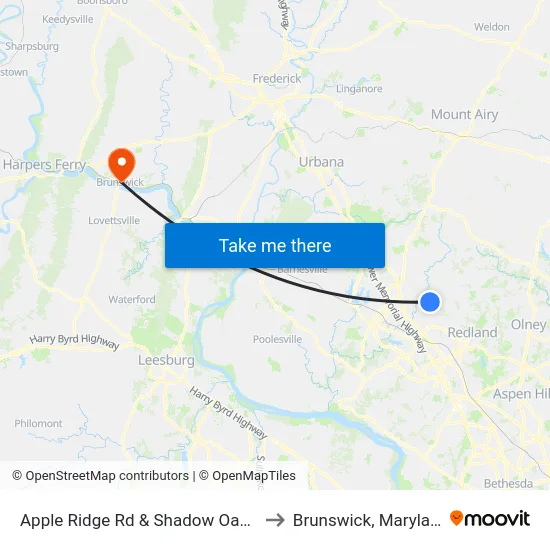 Apple Ridge Rd & Shadow Oak Dr to Brunswick, Maryland map
