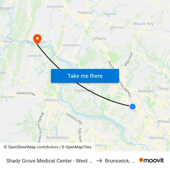 Shady Grove Medical Center - West & Medical Center Way to Brunswick, Maryland map