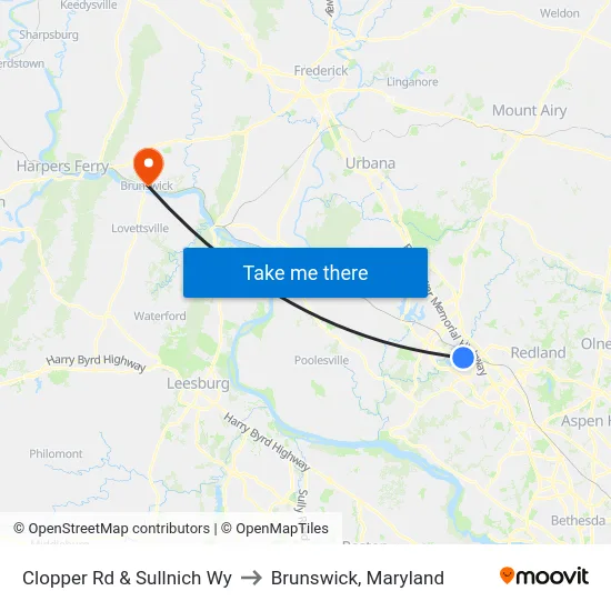 Clopper Rd & Sullnich Wy to Brunswick, Maryland map