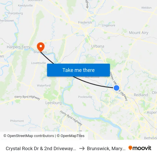 Crystal Rock Dr & 2nd Driveway South to Brunswick, Maryland map