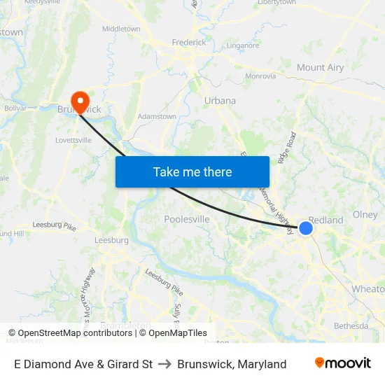 E Diamond Ave & Girard St to Brunswick, Maryland map