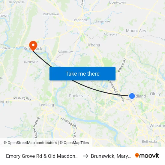 Emory Grove Rd & Old Macdonald Rd to Brunswick, Maryland map