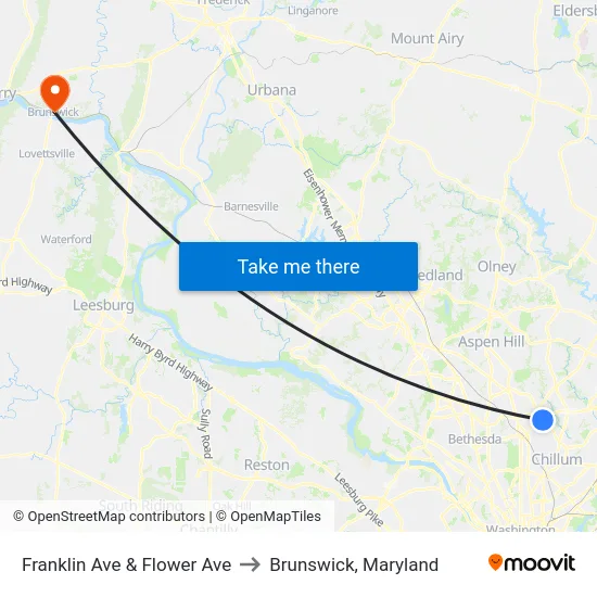 Franklin Ave & Flower Ave to Brunswick, Maryland map