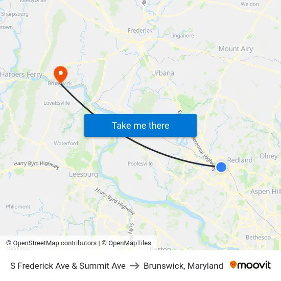S Frederick Ave & Summit Ave to Brunswick, Maryland map