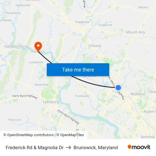 Frederick Rd & Magnolia Dr to Brunswick, Maryland map