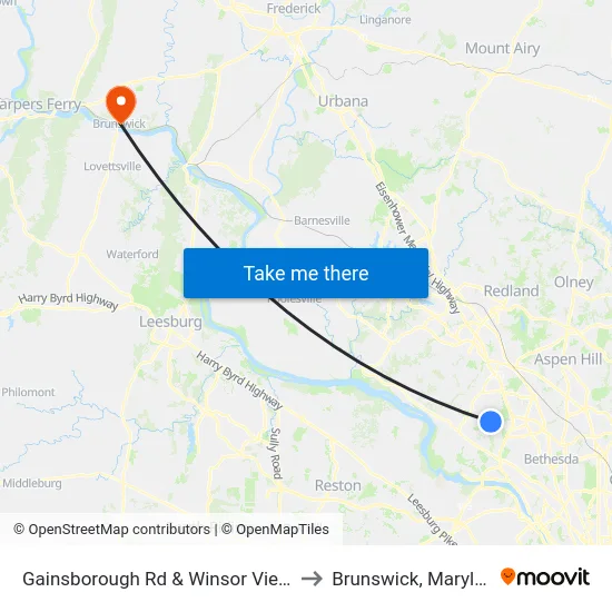 Gainsborough Rd & Winsor View Dr to Brunswick, Maryland map