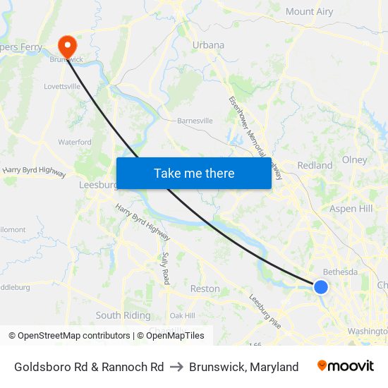 Goldsboro Rd & Rannoch Rd to Brunswick, Maryland map