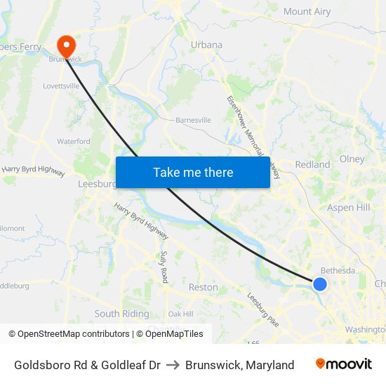 Goldsboro Rd & Goldleaf Dr to Brunswick, Maryland map