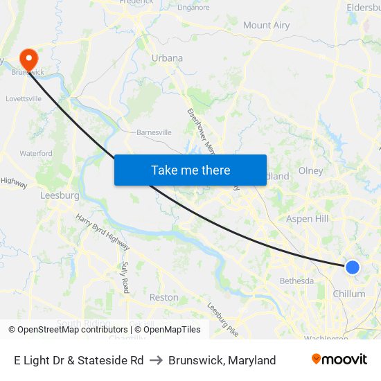 E Light Dr & Stateside Rd to Brunswick, Maryland map