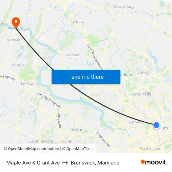 Maple Ave & Grant Ave to Brunswick, Maryland map