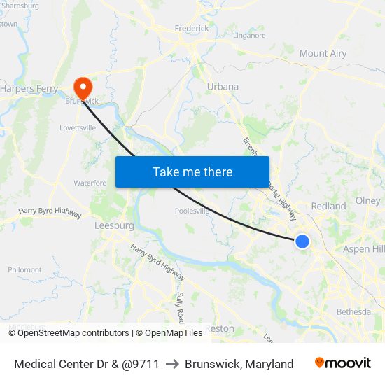 Medical Center Dr & @9711 to Brunswick, Maryland map