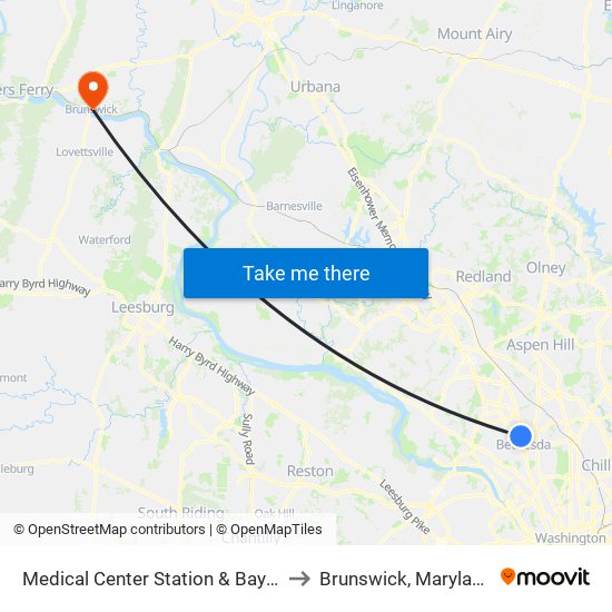 Medical Center Station & Bay C to Brunswick, Maryland map