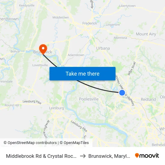 Middlebrook Rd & Crystal Rock Dr to Brunswick, Maryland map