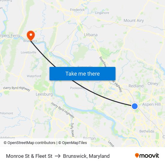 Monroe St & Fleet St to Brunswick, Maryland map