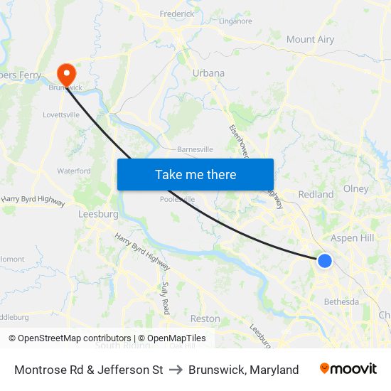 Montrose Rd & Jefferson St to Brunswick, Maryland map