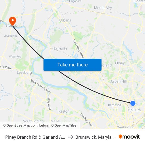 Piney Branch Rd & Garland Ave to Brunswick, Maryland map