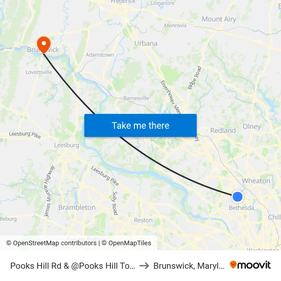 Pooks Hill Rd & @Pooks Hill Towers to Brunswick, Maryland map