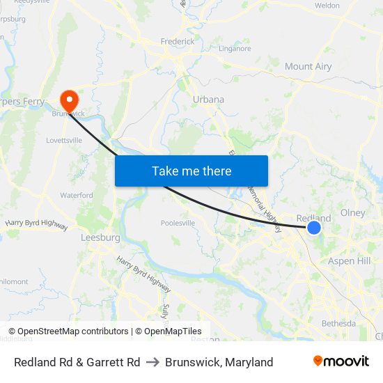 Redland Rd & Garrett Rd to Brunswick, Maryland map