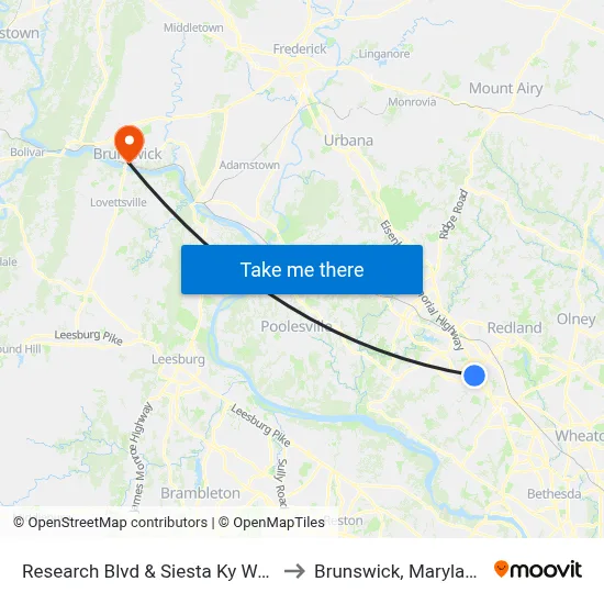 Research Blvd & Siesta Ky Way to Brunswick, Maryland map
