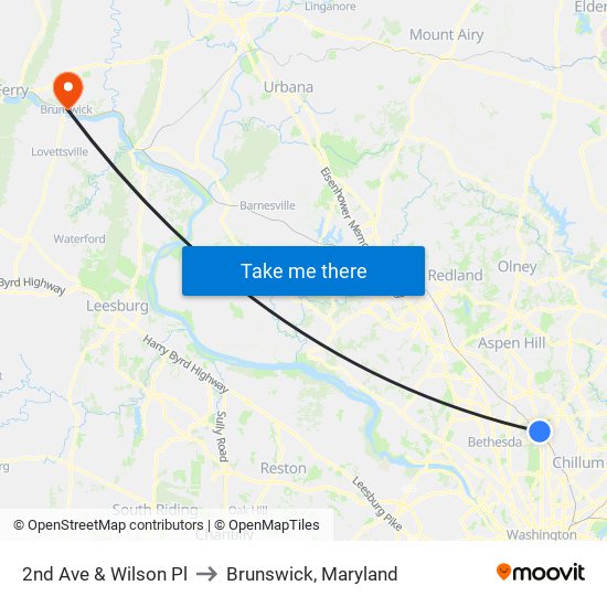 2nd Ave & Wilson Pl to Brunswick, Maryland map